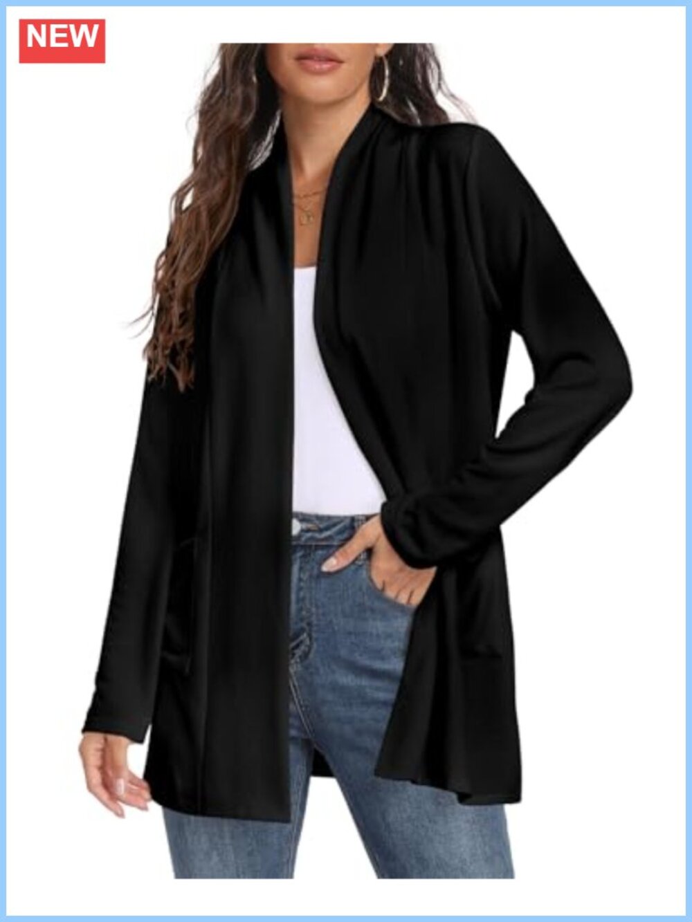 Womens Long Sleeve Lightweight Cardigan with Pockets Open Front S-3XL
